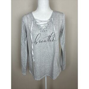 Just Breathe Front‎ Lace Up Tee Shirt Women's Size Large